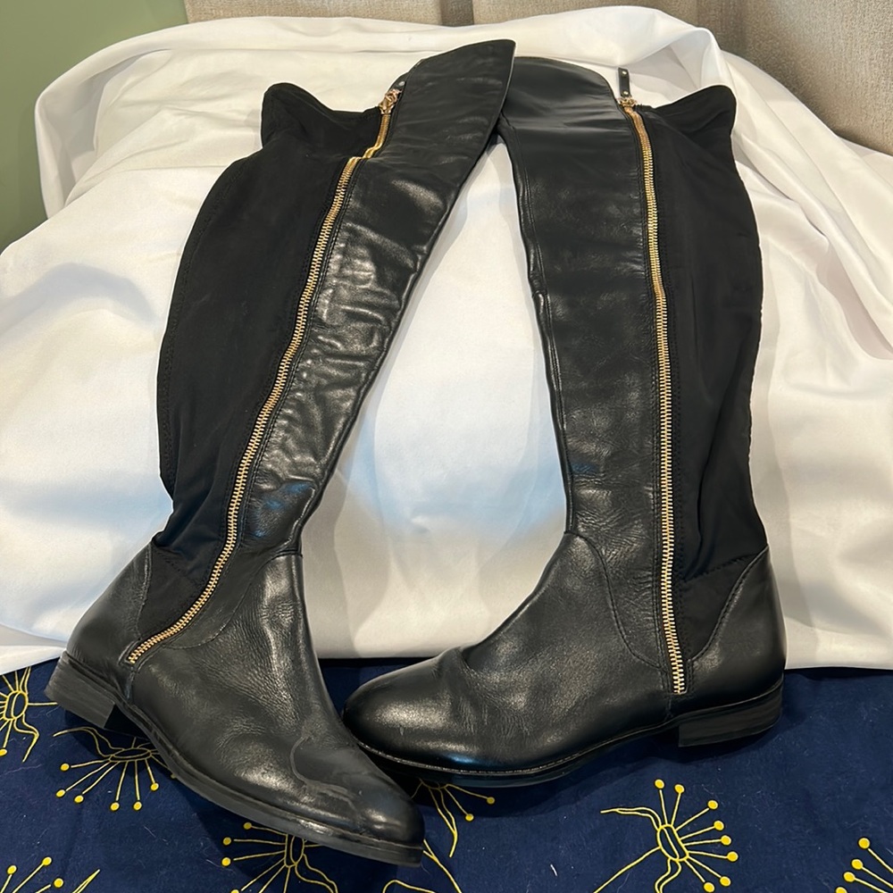 Knee high boots leather/spandex